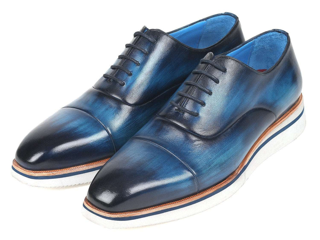 Paul Parkman Men's Blue Leather Smart Casual Oxfords - WKshoes