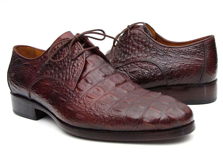 Paul Parkman Brown & Bordeaux Crocodile Derby Shoes - WKshoes