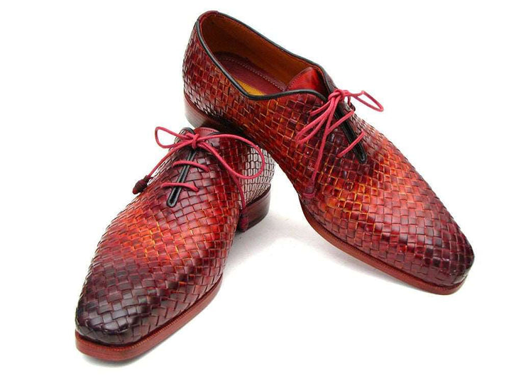 Paul Parkman Bordeaux & Tobacco Woven Leather Oxfords (ID#54HK42) - WKshoes