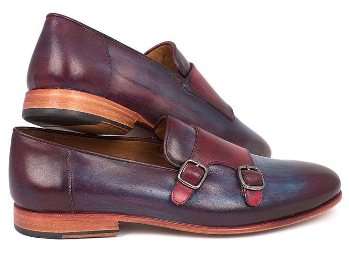 Paul Parkman Men's Bordeaux & Navy Double Monkstrap Shoes (ID#HR65CX) - WKshoes