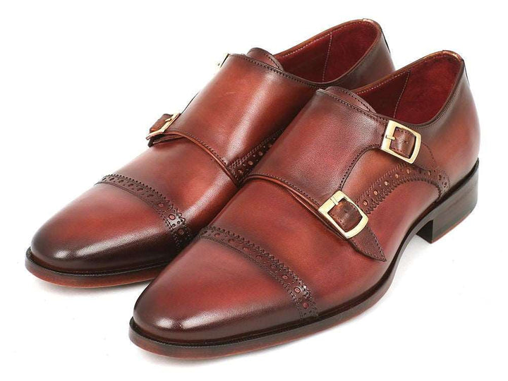 Paul Parkman Men's Cap-Toe Double Monkstraps Camel & Light Brown (ID#0457-CML) - WKshoes