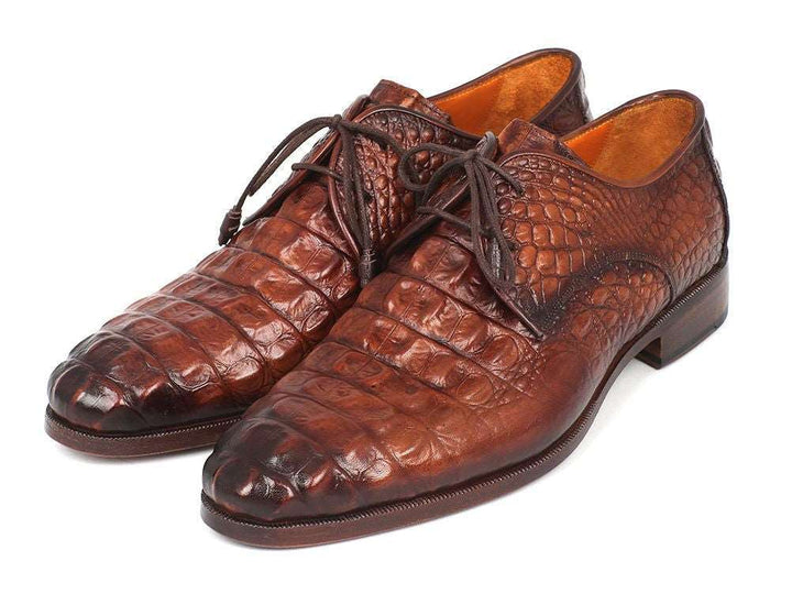 Paul Parkman Light Brown Crocodile Embossed Derby Shoes - WKshoes