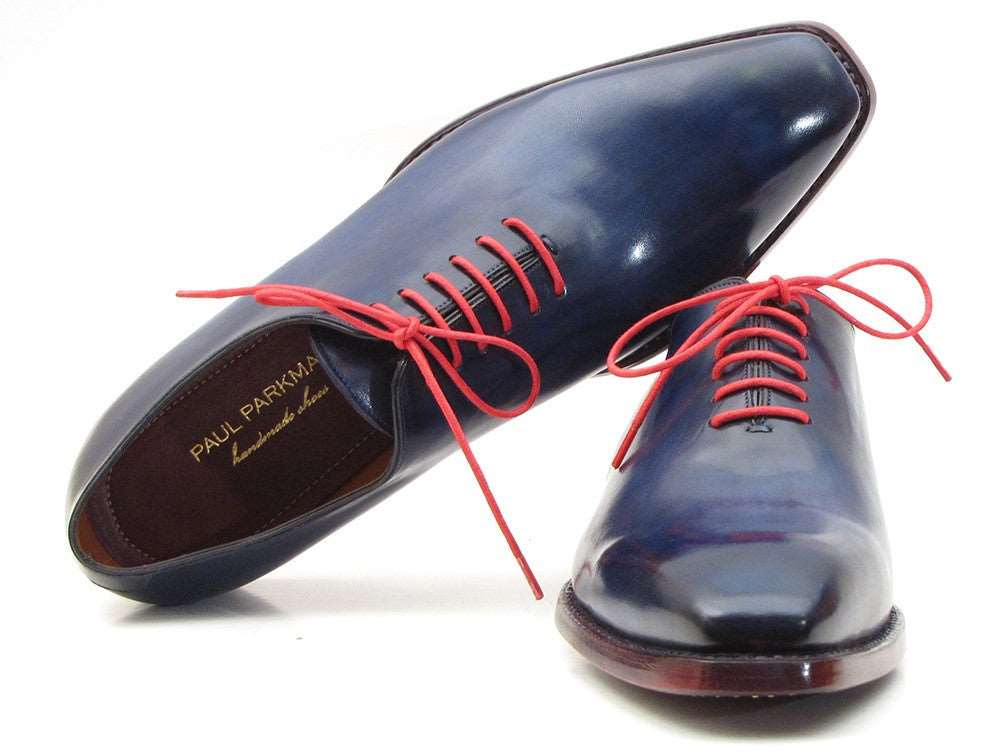 Paul Parkman Goodyear Welted Wholecut Oxfords Navy Blue Hand-Painted (ID#044CR) - WKshoes