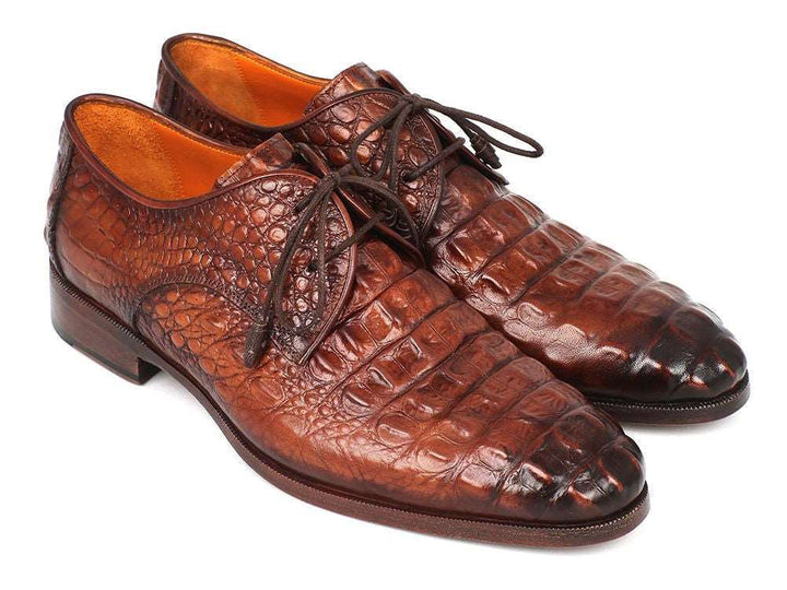 Paul Parkman Light Brown Crocodile Embossed Derby Shoes - WKshoes