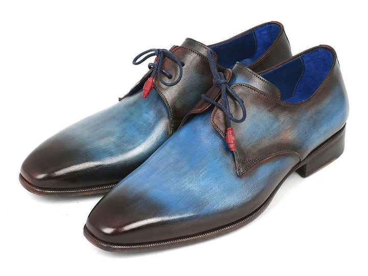 Paul Parkman Blue & Brown Hand-Painted Derby Shoes (ID#326-BLUBRW) - WKshoes