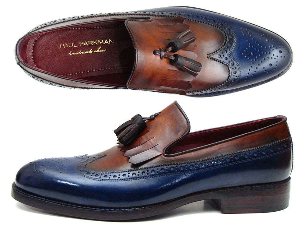 Paul Parkman Kiltie Tassel Loafer Navy & Tobacco (ID#KT74NB) - WKshoes