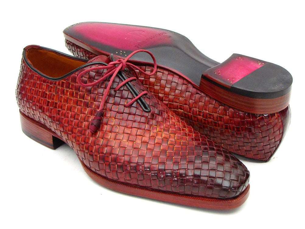 Paul Parkman Bordeaux & Tobacco Woven Leather Oxfords (ID#54HK42) - WKshoes