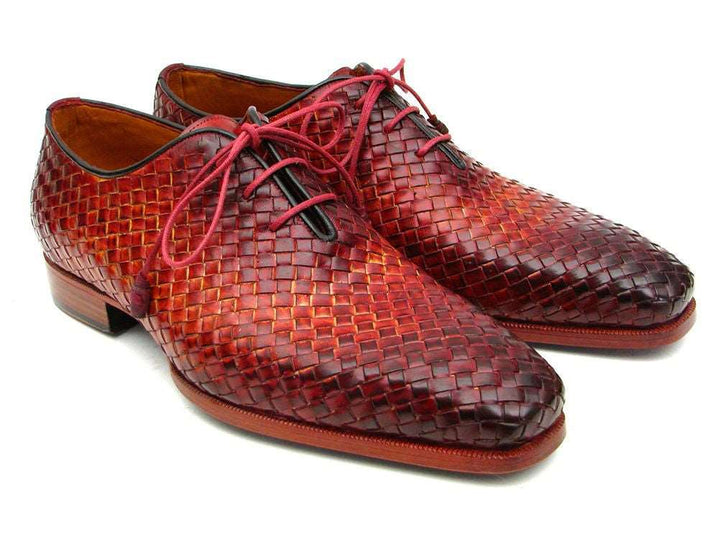 Paul Parkman Bordeaux & Tobacco Woven Leather Oxfords (ID#54HK42) - WKshoes