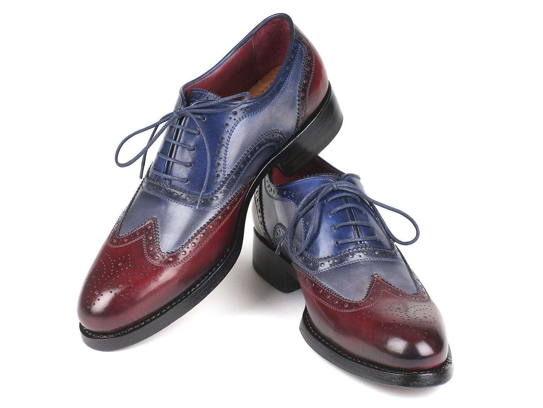 Paul Parkman Bordeaux Grey Blue Goodyear Welted Wingtip Oxfords - WKshoes