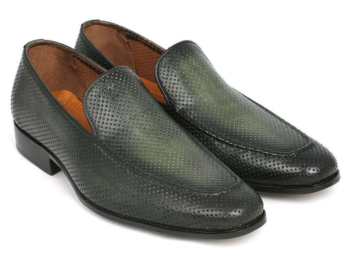 Paul Parkman Green Perforated Leather Loafers - WKshoes