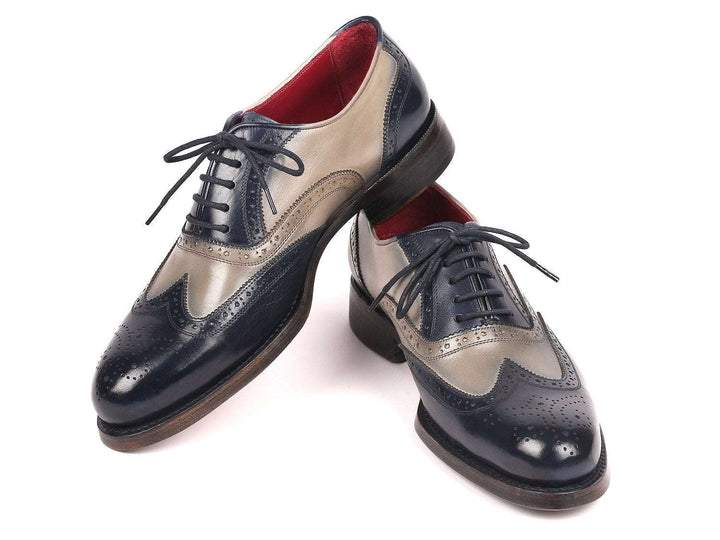 Paul Parkman Goodyear Welted Navy & Gray Wingtip Oxfords - WKshoes