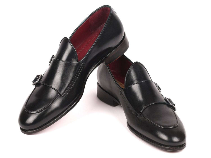 Paul Parkman Men's Black Double Monkstrap Shoes - WKshoes