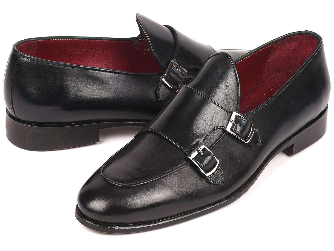 Paul Parkman Men's Black Double Monkstrap Shoes - WKshoes