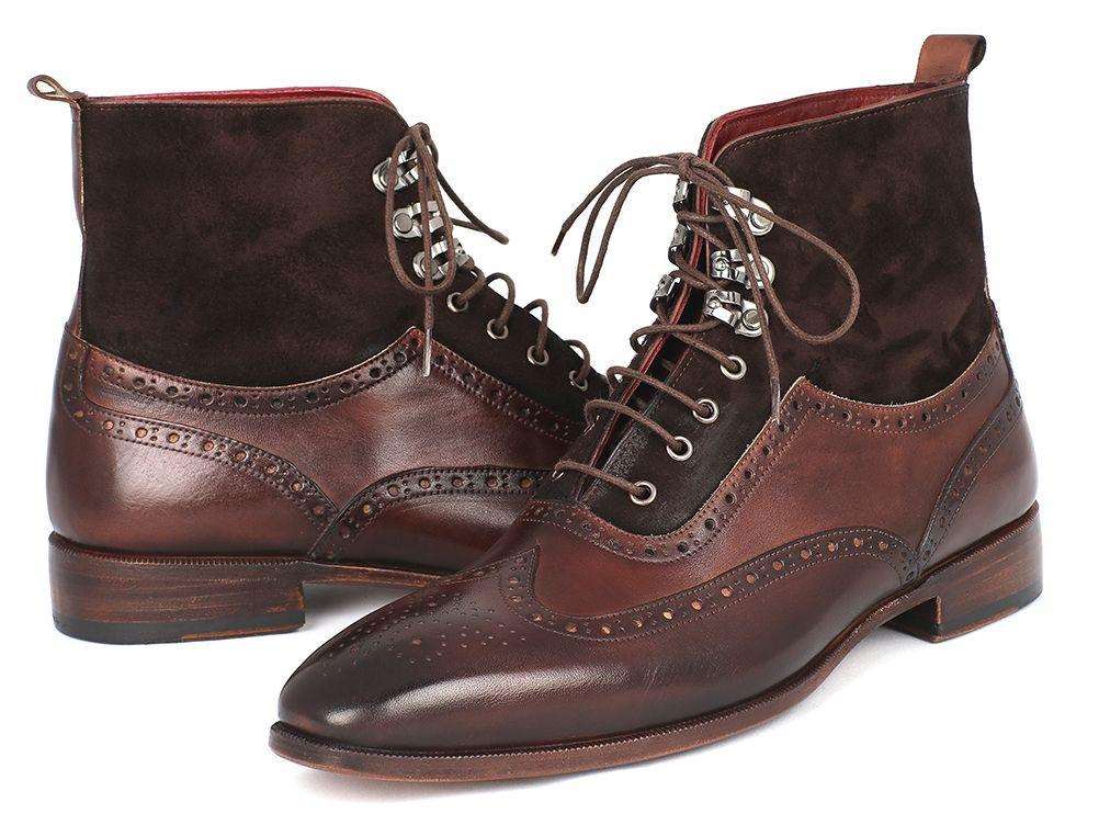 Paul Parkman Men's Brown Suede & Calfskin Wingtip Boots - WKshoes