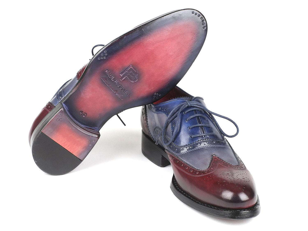 Paul Parkman Bordeaux Grey Blue Goodyear Welted Wingtip Oxfords - WKshoes