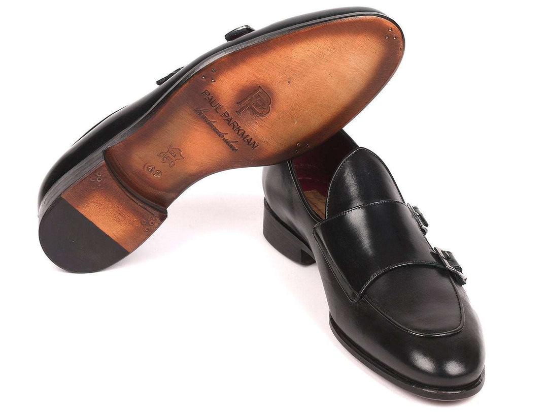 Paul Parkman Men's Black Double Monkstrap Shoes - WKshoes