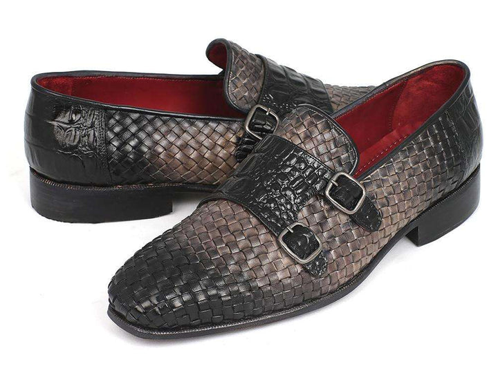 Paul Parkman Gray Woven & Croc Embossed Monkstrap - WKshoes