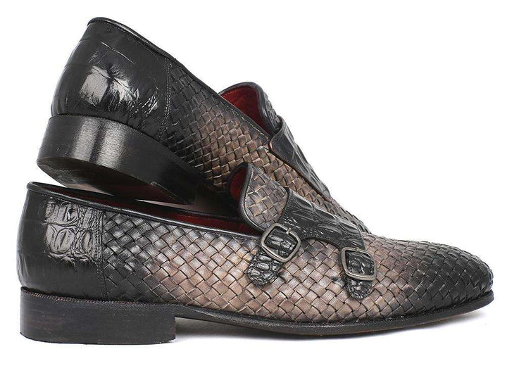 Paul Parkman Gray Woven & Croc Embossed Monkstrap - WKshoes