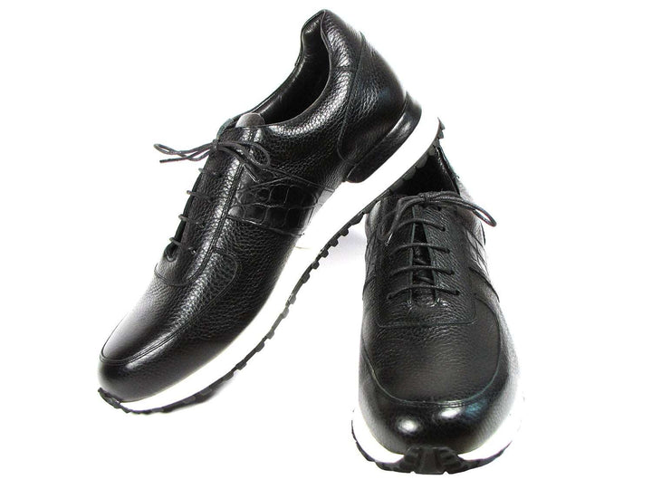 Paul Parkman Men's Black Floater Leather Sneakers (ID#LP206BLK) - WKshoes