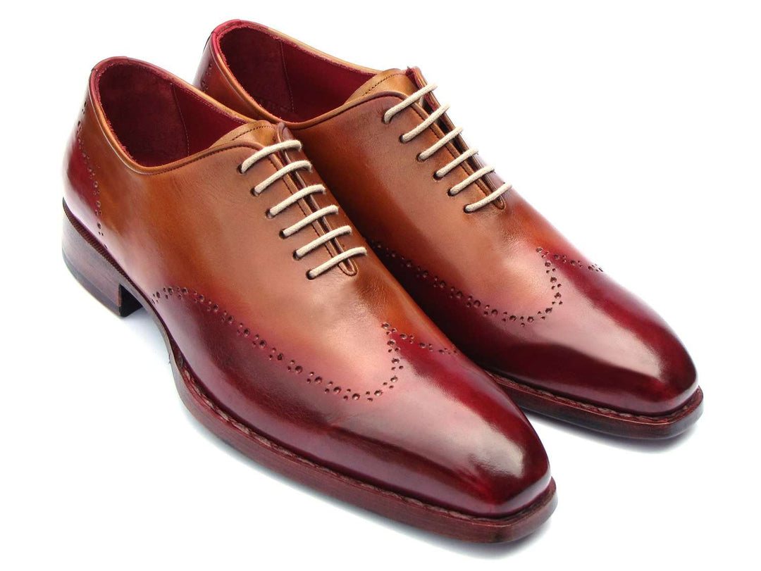 Paul Parkman Goodyear Welted Wingtip Oxfords Bordeaux & Camel (ID#081-RDT) - WKshoes