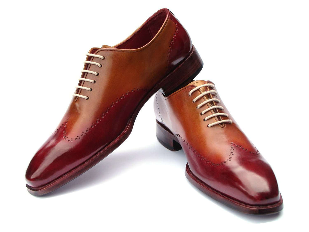 Paul Parkman Goodyear Welted Wingtip Oxfords Bordeaux & Camel (ID#081-RDT) - WKshoes