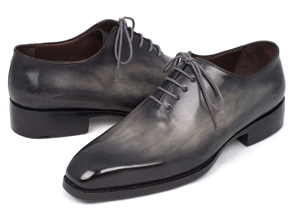 Paul Parkman Goodyear Welted Wholecut Oxfords Gray Black Hand-Painted (ID#044GRY) - WKshoes