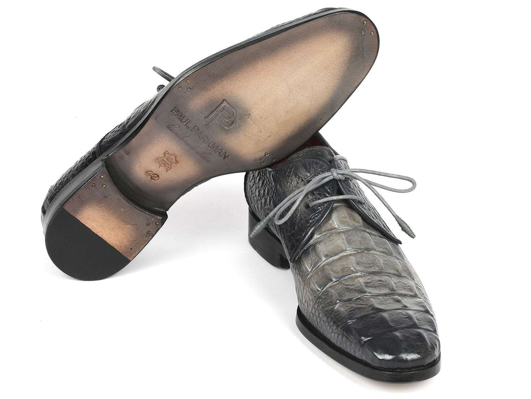 Paul Parkman Gray Crocodile Calfskin Derby Shoes - WKshoes