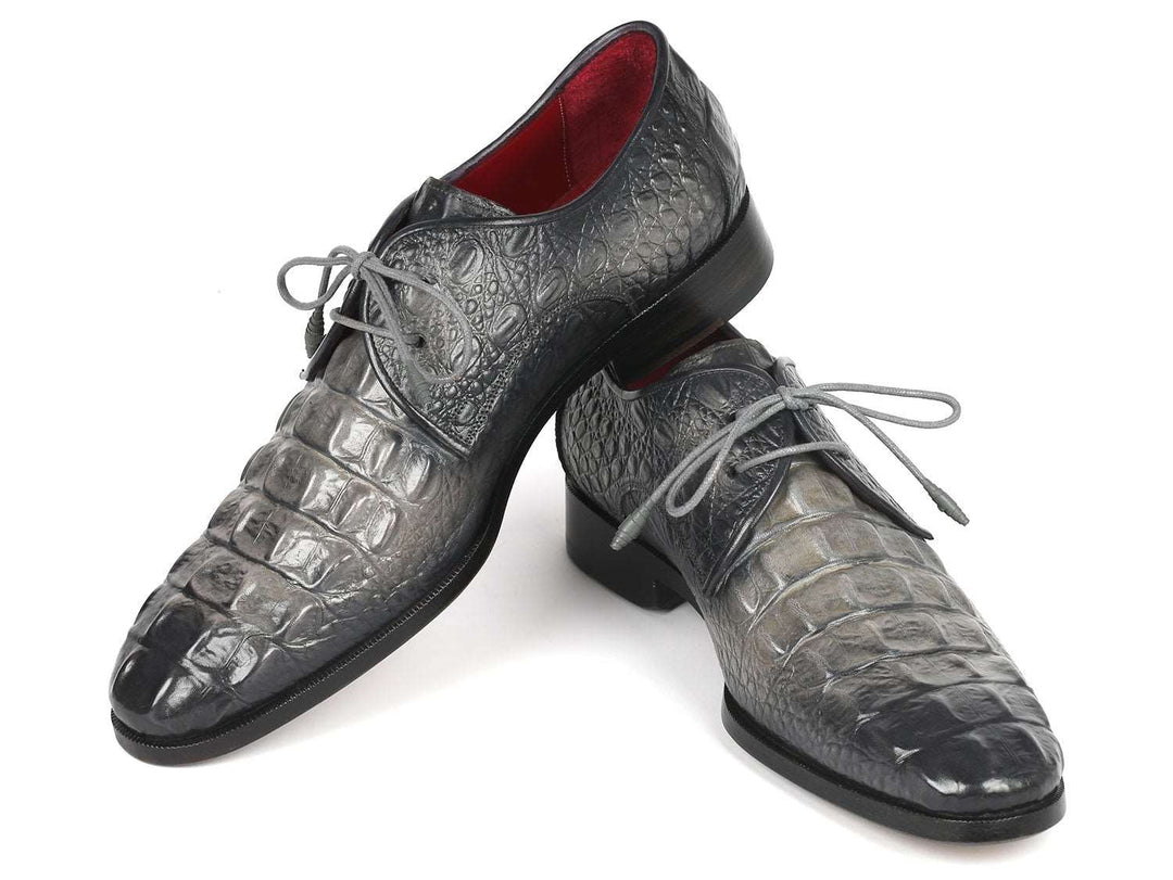 Paul Parkman Gray Crocodile Calfskin Derby Shoes - WKshoes