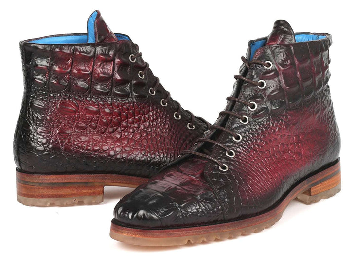 Paul Parkman Men's Bordeaux Croco Embossed Leather Boots (12811-BRD) - WKshoes