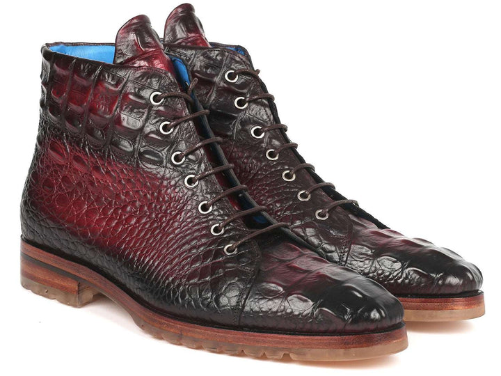 Paul Parkman Men's Bordeaux Croco Embossed Leather Boots (12811-BRD) - WKshoes