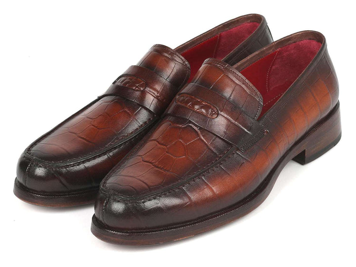 Paul Parkman Brown Crocodile Calfskin Penny Loafers - WKshoes