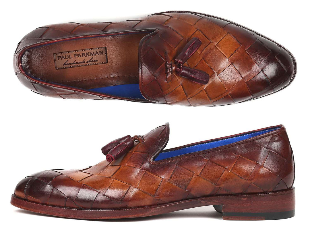 Paul Parkman Men's Big Braided Tassel Loafers Brown  (ID#6623-BRW) - WKshoes