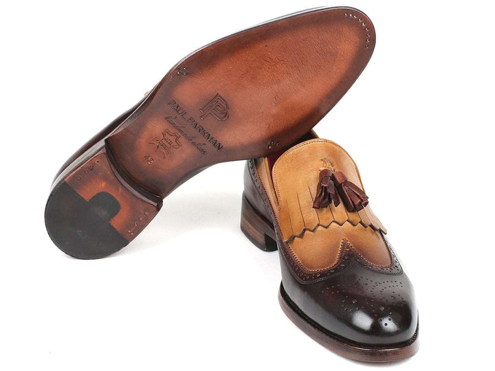 Paul Parkman Kiltie Tassel Loafer Beige & Brown (ID#KT57BJ) - WKshoes