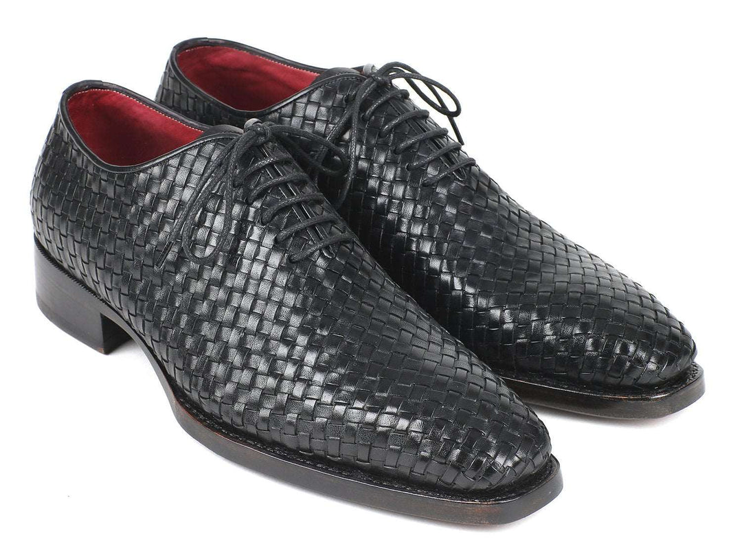 Paul Parkman Men's Black Woven Leather Oxfords (ID#044WN86) - WKshoes