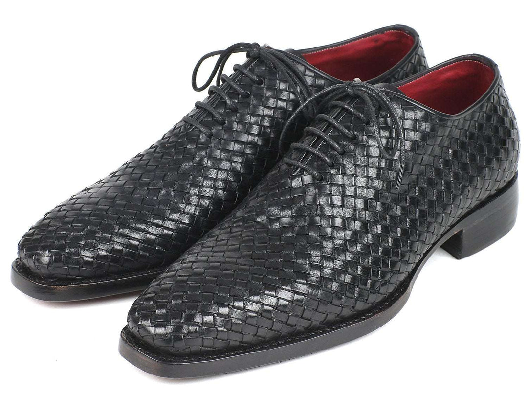 Paul Parkman Men's Black Woven Leather Oxfords (ID#044WN86) - WKshoes