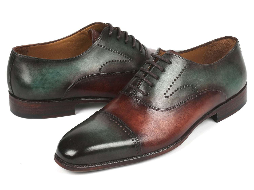 Paul Parkman Men's Cap Toe Oxfords Green & Brown (ID#314-GRNBRW) - WKshoes