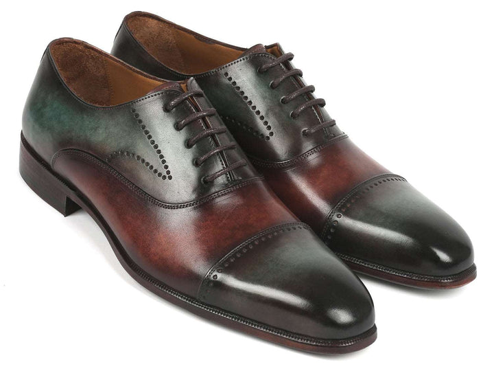 Paul Parkman Men's Cap Toe Oxfords Green & Brown (ID#314-GRNBRW) - WKshoes