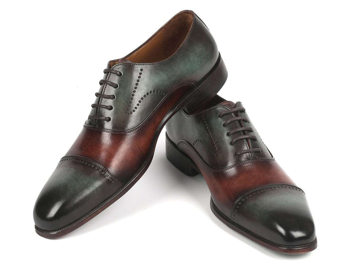 Paul Parkman Men's Cap Toe Oxfords Green & Brown (ID#314-GRNBRW) - WKshoes