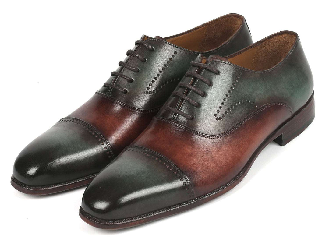 Paul Parkman Men's Cap Toe Oxfords Green & Brown (ID#314-GRNBRW) - WKshoes