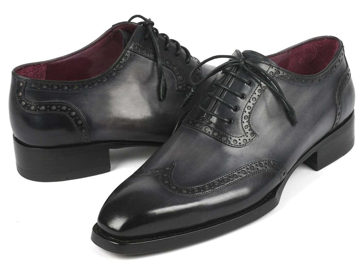 Paul Parkman Goodyear Welted Men's Wingtip Oxfords Black & Gray (ID#6819-GRY) - WKshoes