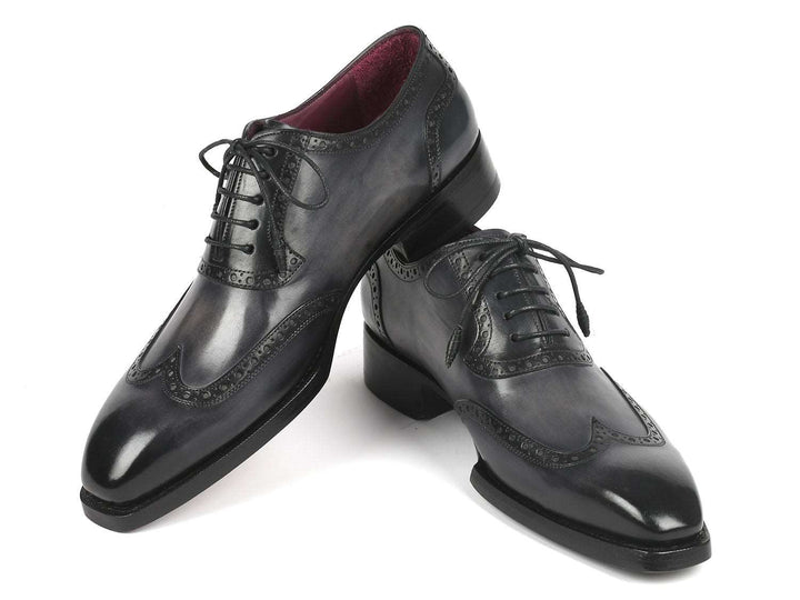 Paul Parkman Goodyear Welted Men's Wingtip Oxfords Black & Gray (ID#6819-GRY) - WKshoes