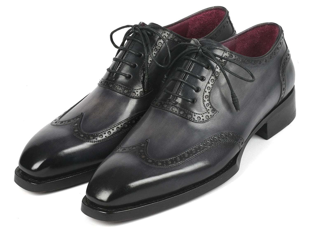 Paul Parkman Goodyear Welted Men's Wingtip Oxfords Black & Gray (ID#6819-GRY) - WKshoes