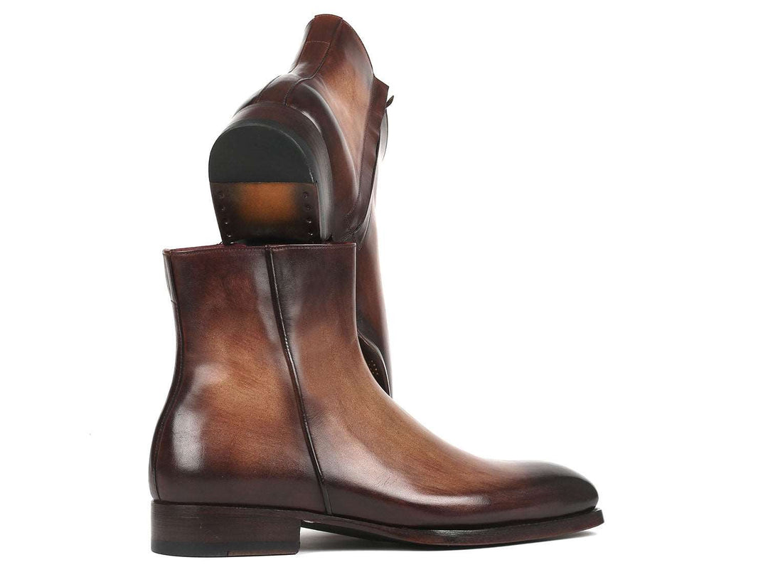 Paul Parkman Brown Burnished Side Zipper Boots Goodyear Welted - WKshoes