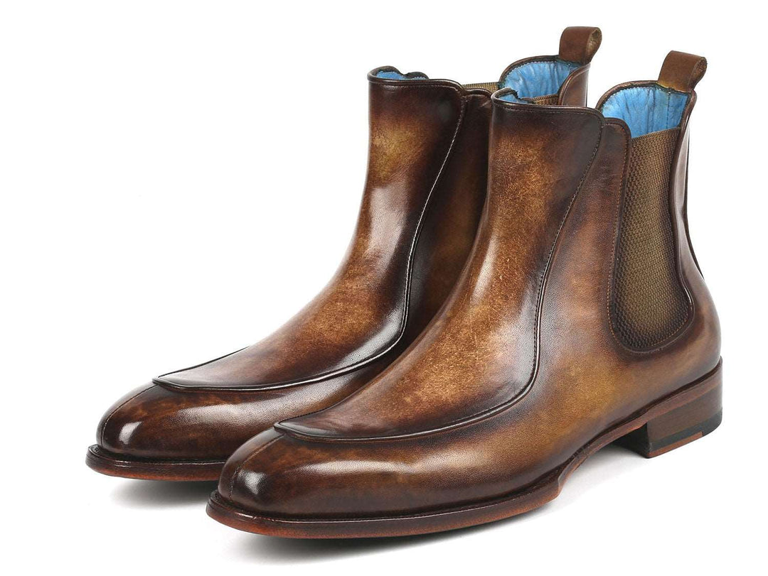 Paul Parkman Brown Hand-painted Chelsea Boots Goodyear Welted - WKshoes