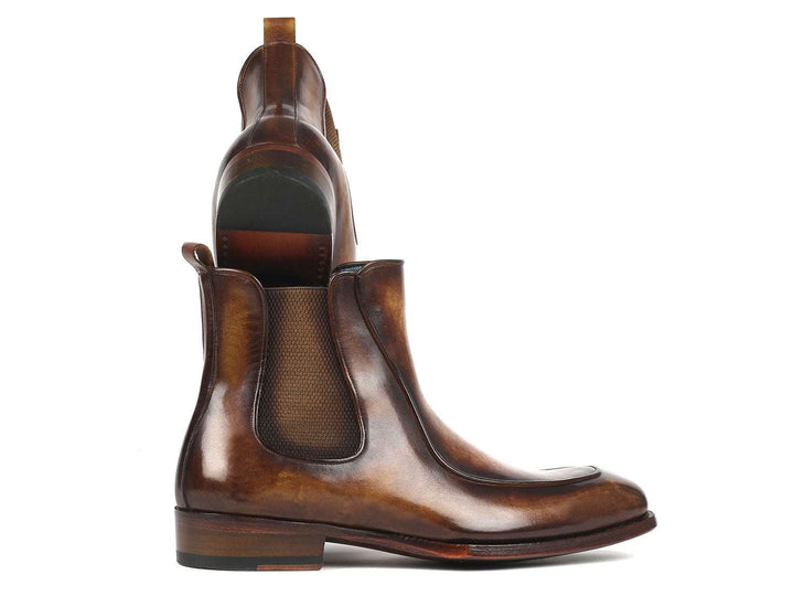 Paul Parkman Brown Hand-painted Chelsea Boots Goodyear Welted - WKshoes