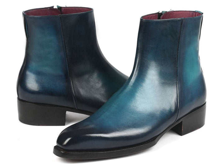 Paul Parkman Blue Burnished Side Zipper Boots Goodyear Welted - WKshoes