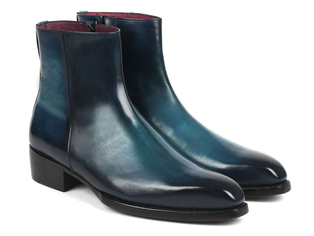 Paul Parkman Blue Burnished Side Zipper Boots Goodyear Welted - WKshoes