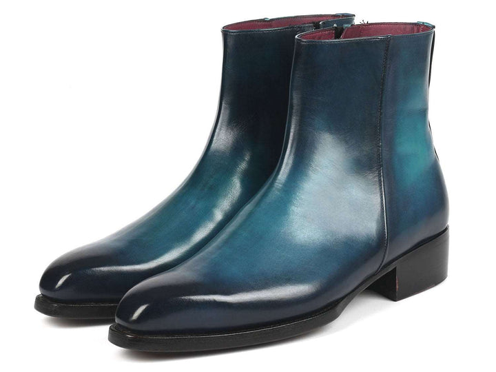 Paul Parkman Blue Burnished Side Zipper Boots Goodyear Welted - WKshoes