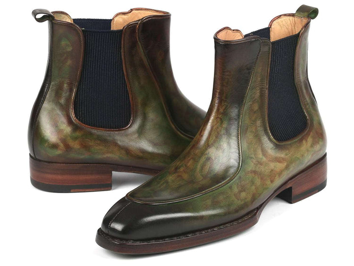 Paul Parkman Green Hand-Painted Chelsea Boots Goodyear Welted - WKshoes