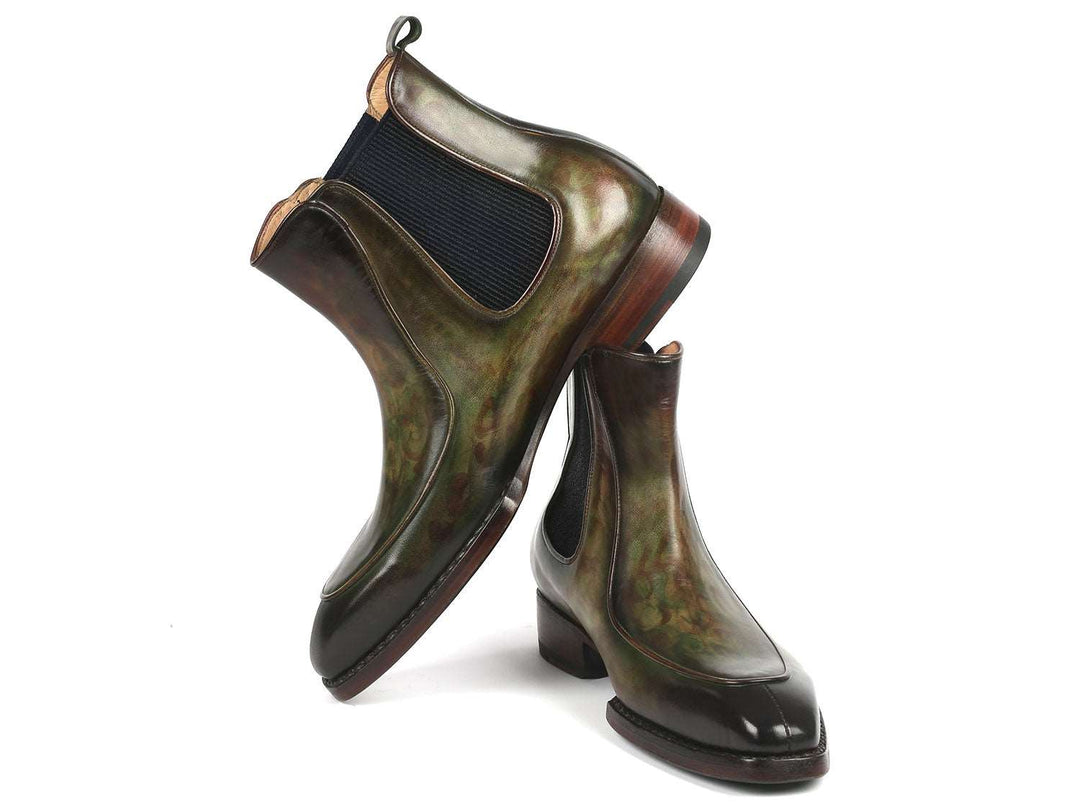 Paul Parkman Green Hand-Painted Chelsea Boots Goodyear Welted - WKshoes